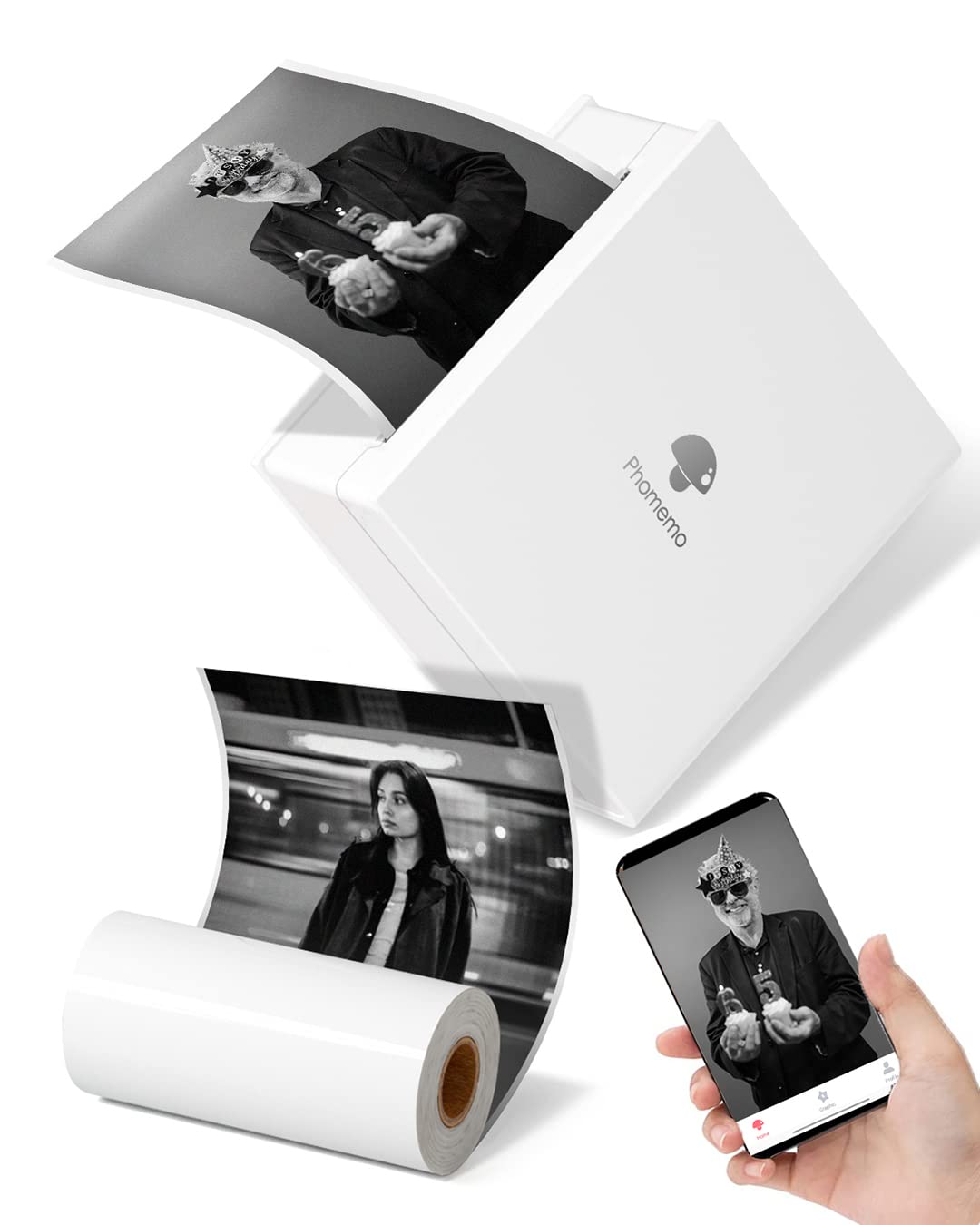ZORBES Mini Pocket Printer M02 Mini Bluetooth Wireless Thermal Printer with 1 Roll Print Paper Compatible with iOS & Android, Black & White Mini Photo Printer for Sticker, Notes, Memo, Photo, White ZORBES Mini Pocket Printer M02 Mini Bluetooth Wireless Thermal Printer with 1 Roll Print Paper Compatible with iOS & Android, Black & White Mini Photo Printer for Sticker, Notes, Memo, Photo, White